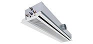 Stropní indukční vyúsť s oboustranným výfukem vzduchu, jmenovitá šířka 300 mm, vertikální výměník tepla a vana na kondenzát